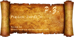 Pupics Zorán névjegykártya